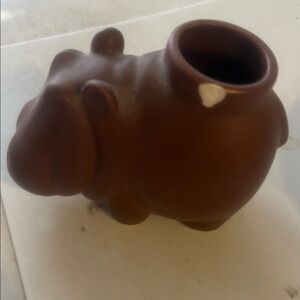 Brown Hippo Ceramic Vase